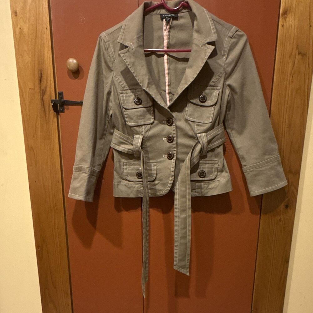 Women's Vintage Y2K Bebe Khaki Cropped Dress Jacket Size 6